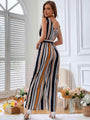 Vianca Striped Surplice Neck Sleeveless Wide Leg Jumpsuits