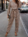 Rainielis Leopard Tie Front Balloon Sleeve Jumpsuits