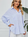 Teresa Striped Button Up Smocked Long Sleeve Shirt