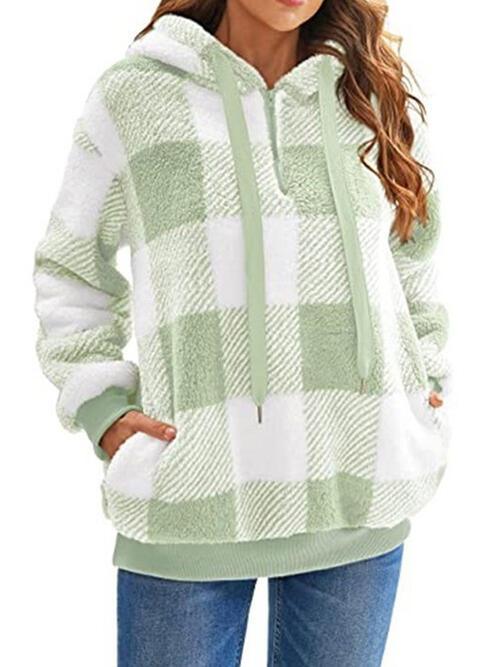 Elida Plaid Half Zip Drawstring Jacket - Vestir en Moda
