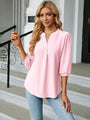 Maria Textured Notched Three-Quarter Sleeve Blouse