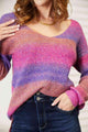 Isabella Multicolored Rib-Knit V-Neck Knit Sweater
