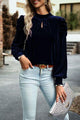 Olga Tie Up Mock Neck Velvet Fabric Long Sleeve Blouse