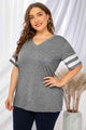 Vanessa Plus Size Striped V-Neck T-Shirt