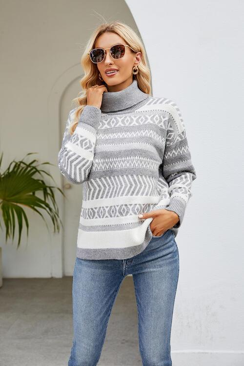 Mary Geometric Turtleneck Long Sleeve Sweater