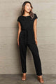 Wentdi Boat Neck Short Sleeve Jumpsuits with Pockets