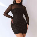 Bridget Sequin Mock Neck Mesh Dress