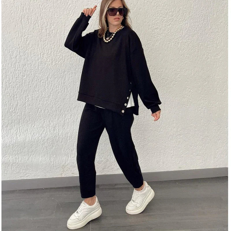 Sara Women's casual round neck pullover Two Pieces Sets