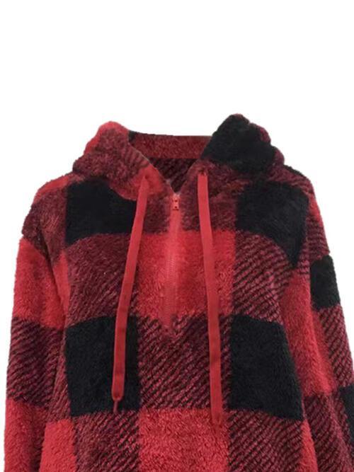Elida Plaid Half Zip Drawstring Jacket - Vestir en Moda