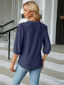 Maria Textured Notched Three-Quarter Sleeve Blouse
