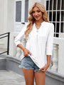 Fran Eyelet Notched Three-Quarter Sleeve Blouse