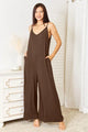 Sofia Double Take Full Size Soft Spaghetti Strap Tied Wide Leg Jumpsuits