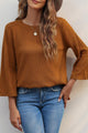 Rubi Ribbed Round Neck Slit Blouse