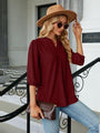 Maria Textured Notched Three-Quarter Sleeve Blouse