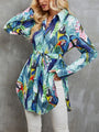 Paola Slit Tied Printed Button Up Long Sleeve Shirt