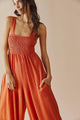 Estephanie Smocked Wide Strap Jumpsuits