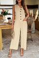 Margarita Pocketed Half Button Sleeveless Jumpsuits