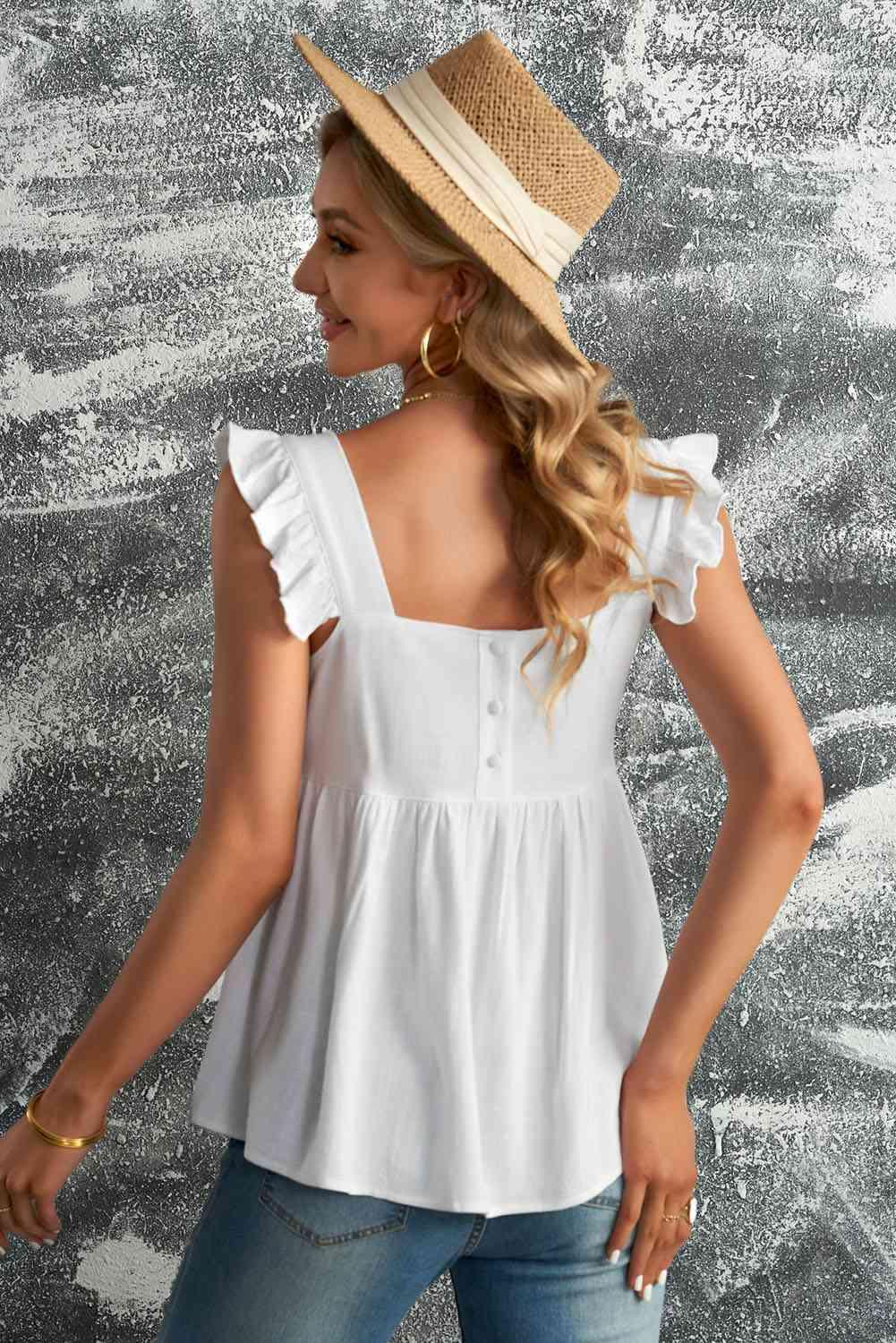 Elisa Ruffled Square Neck Babydoll Tank Top