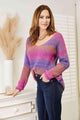 Isabella Multicolored Rib-Knit V-Neck Knit Sweater