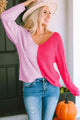 Ana Contrast Color V-Neck Long Sleeve Pullover Sweater