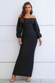 Halo Off-Shoulder Bubble Sleeve Slit Dress - Vestir en Moda