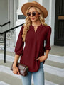 Maria Textured Notched Three-Quarter Sleeve Blouse