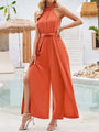 Vivi Ruched Slit Tied Sleeveless Jumpsuits
