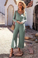 Cristal Half Button Long Sleeve Wide Leg Jumpsuits