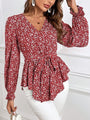Luisa Printed V-Neck Tie Front Flounce Sleeve Blouse