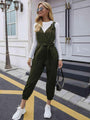 Jasmin Tie Waist Surplice Neck Overall Jumpsuits