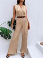 Belen Pleated Sleeveless Straight Leg Jumpsuit - Vestir en Moda