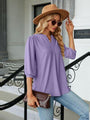Maria Textured Notched Three-Quarter Sleeve Blouse