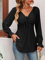 Hinata Tie Front V-Neck Puff Sleeve Blouse
