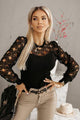 Iris Hollowed Floral Lace Spliced Long Sleeve Blouse