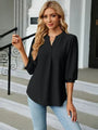 Maria Textured Notched Three-Quarter Sleeve Blouse