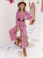 Violeta Printed Ruffled V-Neck Balloon Sleeve Jumpsuits