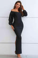 Halo Off-Shoulder Bubble Sleeve Slit Dress - Vestir en Moda