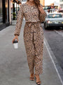 Rainielis Leopard Tie Front Balloon Sleeve Jumpsuits