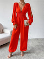 Violeta Plunge Smocked Flounce Sleeve Jumpsuit - Vestir en Moda