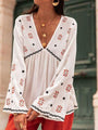 Kiba Embroidered V-Neck Long Sleeve Blouse