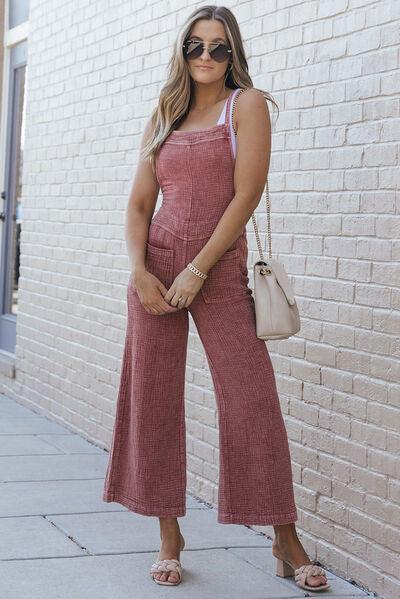 Alexandra Texture Jumpsuits Strap Square Neck
