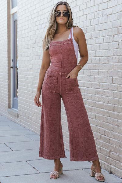 Alexandra Texture Jumpsuits Strap Square Neck