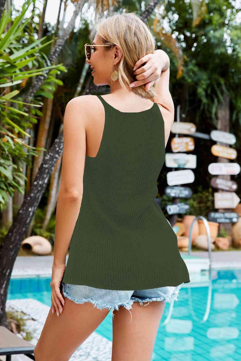 Eliana Openwork Grecian Neck Knit Tank Top