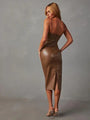 Mikaela PU Slit No Stretch Midi Dress - Vestir en Moda