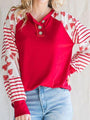 Temari Heart Striped Quarter Button Sweater