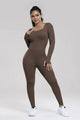 Susan Square Neck Long Sleeve Active Jumpsuits