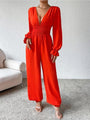 Violeta Plunge Smocked Flounce Sleeve Jumpsuit - Vestir en Moda