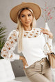 Iris Hollowed Floral Lace Spliced Long Sleeve Blouse