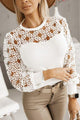 Iris Hollowed Floral Lace Spliced Long Sleeve Blouse