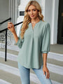 Maria Textured Notched Three-Quarter Sleeve Blouse